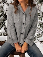 Hoodie Buttoned Cotton-Blend Long Sleeve Coats - Noracora