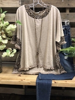 Khaki Casual Cotton-Blend Crew Neck Fringed T-Shirts - Noracora