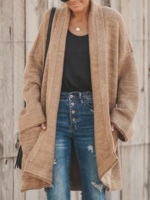 Khaki Knitted Casual Cardigans