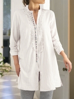 Ladies V Neck Linen Shirt Dress Fashion Long Sleeves Casual Dresses