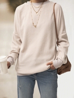 Light Gray Cotton-Blend Long Sleeve Round Neck Casual Tops