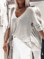 Light Gray V Neck Solid Casual Causal Tops - Noracora