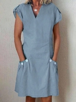 Linen Casual Short Sleeve Paneled Causal Dresses