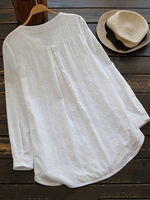 Long Sleeve Casual Embroidered Cotton Casual Tops