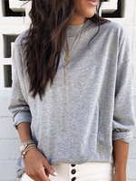 Long Sleeve Cotton Plain Crew Neck New In Tops
