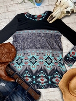 Long Sleeve Geometric Casual Blouses&shirts - Noracora