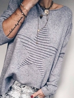 Long Sleeve Geometric Cotton Crew Neck Casual Tops