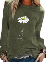 Long Sleeve O-Neck Shift Floral Causal Tops - Noracora