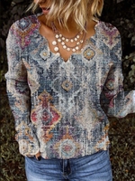 Long Sleeve Vintage Cotton-Blend Blouses&shirts - Noracora
