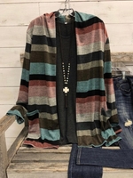 Multicolor Color-Block Long Sleeve Cotton-Blend Cardigans - Noracora