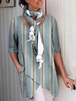Multicolor Vintage Long Sleeve Round Neck Cotton Casual Tops