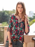 Multicolors Romantic Notch Neckline Causal Tops