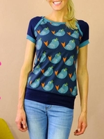 Navy Blue Casual Crew Neck Printed Cotton-Blend Sweatshirts &pullover - Noracora