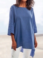 Navy Blue Casual Half Sleeve Causal Tops