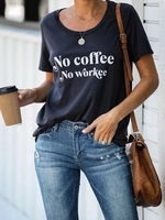 Navy Blue Casual Printed Round Neck T-Shirts - Noracora