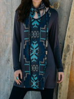 Navy Blue Cotton-Blend Vintage Tunic Blouse & Shirts