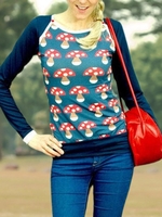 Navy Blue Long Sleeve Printed Cotton-Blend Sweaters