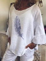 noracora 1 Green Yellow White Pink Gray Women Tops Polyester Casual Crew Neck Daytime Printed Tops