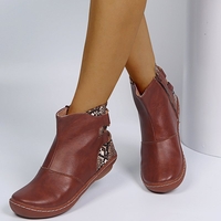 Noracora Boots Flat Heel Round Toe Vintage Split Joint Green Boots