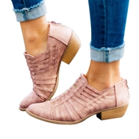 Noracora Boots Khaki Split Joint Pointed Toe Low Heel Vintage Boots