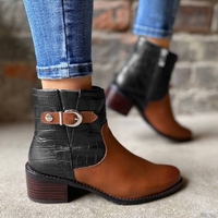 Noracora Boots Round Toe Block Heel Blue Buckle Casual Boots