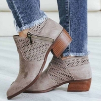 Noracora Boots Round Toe Brown Zipper Block Heel Vintage Boots