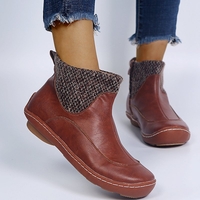 Noracora Boots Split Joint Flat Heel Gray Cowboy Boots Round Toe Boots