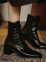 Noracora Boots Vintage Block Heel Wine Red Boots