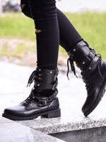 Noracora Boots Vintage Closed Toe Black Low Heel Boots