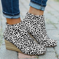 Noracora Boots Zipper Closed Toe Block Heel Leopard-White Gladiator Boots