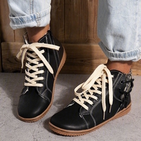 Noracora Boots Zipper Flat Heel Vintage Dark Brown Round Toe Boots