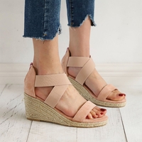 Noracora Sandals Block Heel Leopard White Wedges Sandals