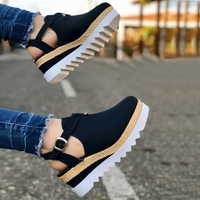 Noracora Sandals Buckle Wedges Pink Round Toe Sandals