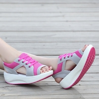 Noracora Sandals Peep Toe Casual Blue Color Block Platform Sandals