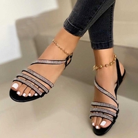 Noracora Sandals Peep Toe Flat Heel Casual Black Sandals