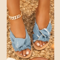 Noracora Sandals Peep Toe Flat Heel Casual Blue Sandals