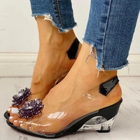Noracora Sandals Peep Toe Transparent Wedge Heel Casual Sandals