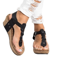 Noracora Shoes Brown Adjustable Buckle Flip-Flops Wedges Wedge Heel Shoes