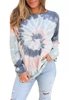 Ombre/tie-Dye Cotton-Blend Long Sleeve Crew Neck Causal Tops - Noracora