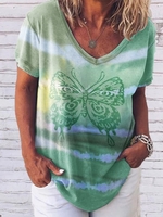 Ombre/tie-Dye V Neck Casual T-Shirts - Noracora