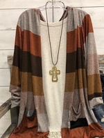 Orange Cotton-Blend Long Sleeve Cardigans - Noracora
