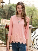 Orange Pink Knitted Casual Blouse & Shirts