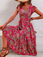 Paisley Summer Vacation Polyester Natural No Elasticity Maxi Regular No Dresses for Women