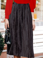 Party Summer Solid Mid-weight Micro-Elasticity Holiday Midi Loose Pleated Skirts for Women