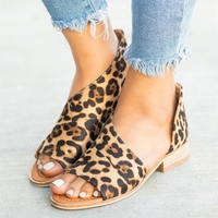 Peep Toe Side-cut Style Stacked Heel Flats