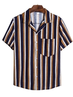 Photo Color Printed Stripes Elegant Men-Tops >>Men-Shirts