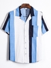 Photo Color Turn-Down Collar Beach Printed Stripes Men-Tops >>Men-Shirts