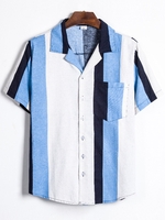 Photo Color Turn-Down Collar Beach Printed Stripes Men-Tops >>Men-Shirts
