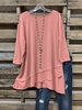 Pink 3/4 Sleeve Shift Plain Casual Causal Tops - Noracora