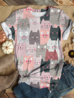 Pink Animal Cotton-Blend Short Sleeve T-Shirts - Noracora